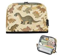 tplaotee Caja de lápices de dinosaurios marrones de dibujos animados de gran capacidad, organizador multifuncional de papelería para adolescentes y niños, cartuchos de viaje para lapices