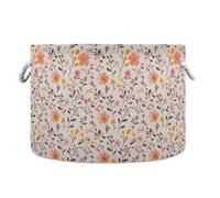 tplaotee Cesta de almacenamiento plegable e impermeable con patrón de follaje de flores pequeñas, color rosa, naranja, beige claro, para juguetes con mango resistente, cubos cuadrados de