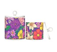 tplaotee Color Oil Painting Sense Flowers - Tarros de almacenamiento de plástico transparente con tapa para despensa Essentials Decor, tarro de almacenamiento de hilo dental para hisopos de algodón