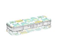 tplaotee Cute Little Monsters - Caja de almacenamiento para lápices, diseño de monstruos verdes y amarillos, estuche duro transparente de doble cubierta para artículos de papelería con tapa a presión