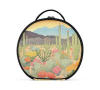 tplaotee Desert with cactus and blooming flowers Travel Bag Vertical Free-Standing Large Makeup Bag with Handle with adjustable divisors 11 IN