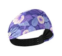tplaotee Diademas deportivas antideslizantes para mujer, diseño de flores moradas de gloria de la mañana con dibujos animados, para correr, correr, fútbol, baloncesto