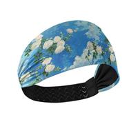 tplaotee Diademas deportivas refrescantes con rosas blancas en el cielo para mujer, bandas elásticas para el sudor para uso diario, correr, maquillaje, tenis