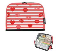 tplaotee Estuche para lápices con diseño de corazón a rayas rojas y blancas, gran capacidad, vertical, suave, multiusos, para estudiantes universitarios, suministros escolares, cartuchera para lapices