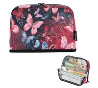 tplaotee Estuche para lápices con diseño de mariposas rojas y rosas, de gran capacidad, con compartimento para lápices, para adolescentes, viajes, cartuchera para ninas