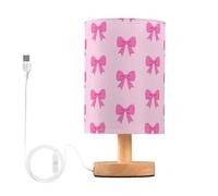 tplaotee Lámpara de mesa de noche con lazos rosa intenso en acuarela, luces nocturnas para niños, para el hogar, lámpara de habitación de niños con puerto de carga USB