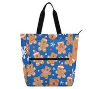tplaotee Lindas bolsas decorativas para niños y niñas, diseño de oso de Feliz Navidad, color marrón, resistente, bolsa de la compra con asas de cremallera para la universidad, compras, playa, arco