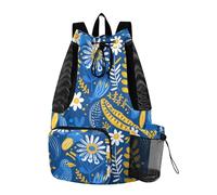 tplaotee Mochila con cordón para mujer y hombre, bolsa de campamento de verano con bolsillos, mochila de cuerda, separación seca y húmeda, acuarela, animal, pájaro azul, flor