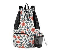 tplaotee Mochila con cordón para mujeres y hombres, bolsa de gimnasio con bolsillos, bolsa trasera de cuerda, impermeable, bonita flor, azul y rojo
