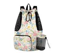 tplaotee Mochila de playa con cordón, bolsa de campamento con bolsillos, paquete de cincha, separación seca y húmeda, hermosa flor primavera
