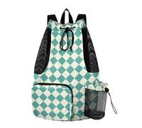 tplaotee Mochilas con cordón para alberca con bolsillos, saco de cincha, separación seca y húmeda, color verde azulado, beige, a cuadros