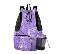 tplaotee Mochilas deportivas con cordón para gimnasio, con bolsillos, bolsa de cuerda, separación seca y húmeda, diseño de dibujos animados, orquídea, morado, flor floral
