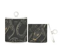tplaotee Old Slow Style Cobra Midnight Black Gold - Contenedores de plástico transparente para almacenamiento con tapa Pantry Essentials DecorDental para hisopos de algodón, clips de papel, paquete de