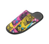 tplaotee Pantuflas coloridas con diseño de gatos pop art para mujer, para interiores, con espuma viscoelástica para casa, dormitorio, Colorido arte pop de gatos geniales, 43/44 EU