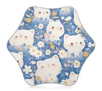 tplaotee Paraguas de dibujos animados con diseño de gatos, flores, margaritas, para lluvia, resistente al viento, con tira reflectante, paraguas para niños y niñas con mango de gancho de fácil agarre