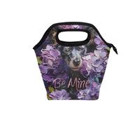tplaotee Pequeñas bolsas de almuerzo aisladas con asa curvada, lonchera grande para mujer, reutilizable, bolsa térmica grande para el trabajo, la escuela, Be Mine, pintura al óleo, perro, lila