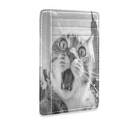 tplaotee The Empire State Building Cat Selfie - Cartera de piel para mujer, delgada, con ventana de identificación, bloqueo RFID, cartera pequeña para tarjetas para hombres y mujeres