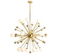 TPMAFF Lámpara de araña Grande para Sala de Estar, luz Colgante Dorada de Diente de león, Pantalla de Vidrio esférico Blanco lechoso, luz Colgante de Techo Moderna para Dormitorio Interior