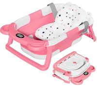 TPN Bañera plegable para bebés a niños pequeños con monitor de temperatura en tiempo real + cojín flotante, juego de bañera plegable para bebés de 0 a 36 meses, bañera de bebé portátil perfecta para