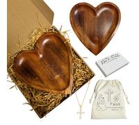 TPSEWXL Regalos cristianos para mujeres - Cuencos de oración de corazón de madera, platos de masa, decoración para centros de mesa, decoración del hogar, fiesta, boda, con 24 tarjetas, bolsa de lona