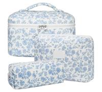 TPUOTI Bolsa de cosméticos vintage con estampado floral para mujer, bolsa de almacenamiento de maquillaje, bolsa acolchada de gran capacidad para regalo, Blue, Talla única