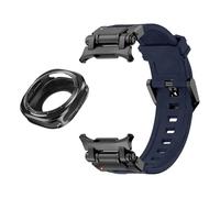TPUOTI Caja de metal Correa de caucho fluorado para Samsung Galaxy Watch 7 Ultra 47 mm Funda protectora de metal Pulsera deportiva para Galaxy Ultra 47 mm Correas de reloj FKM(Blue black)