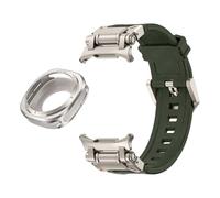 TPUOTI Caja de metal Correa de caucho fluorado para Samsung Galaxy Watch 7 Ultra 47 mm Funda protectora de metal Pulsera deportiva para Galaxy Ultra 47 mm Correas de reloj FKM(Green Ti)