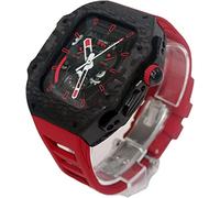 TPUOTI Caja de reloj de fibra de carbono con kit de correa de reloj de goma de flúor, para Apple Watch Ultra de 49 mm, bisel de correa de caucho fluorado, para iWatch 8, 7, 45 mm, 6, 5, 4, SE de 44 mm