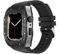 TPUOTI Carcasa de fibra de carbono con bisel de titanio, para Apple Watch Band 8, 7, 44 mm, 45 mm, con correa de goma, kit de modificación, marco de metal, correa de caucho fluorado, accesorios para