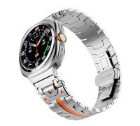 TPUOTI Correa de acero inoxidable de lujo para Samsung Galaxy Watch Ultra, banda de conector de Metal sin huecos de 47mm para pulsera GALAXY WATCH 47 ULTRA(Silver orange)