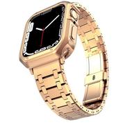 TPUOTI Correa de acero inoxidable para Apple Watch Ultra band 49mm 38/40/41mm 42/44/45mm S10 42MM 46MM pulsera para s 10 9 8 7 Se 6 5 4 Se(Rose gold and case,45mm)