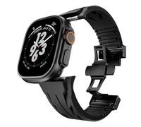 TPUOTI Correa de caucho fluorado para Apple Watch Ultra 2 49mm S10 46MM 45mm 44MM 42mm Correa para Iwatch Series 6 5 4 Se 9 8 7 Correas de reloj de pulsera de caucho fluorado ultracortadas(Black black
