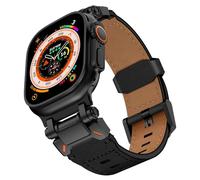 TPUOTI Correa de piel de vaca italiana para Apple Watch Ultra 49mm 46mm 45mm 42 44mm Banda de lujo para hombres para IWatch Se 6 5 4 Series 10 9 8 7 Ultra 2 pulseras de reloj(B black,S10 46MM)