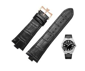 TPUOTI Correa de reloj de cuero genuino para Vacheron Constantin OVERSEAS Series 4500V 5500V P47040, hebilla de acero inoxidable, correa de reloj para hombre de 25-8mm(Black-rosegold)