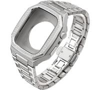 TPUOTI Correa de reloj de goma de acero inoxidable con caja de diamante de lujo de 44 mm y 45 mm, kit de modificación para Apple Watch 9, 8, 7, 6, 5, 4, SE, Series SE, accesorios de repuesto, 44mm
