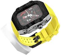 TPUOTI Correa de reloj de goma de flúor + caja de fibra de carbono, kit de modificación de fibra de carbono, para Apple Watch Ultra 8 7 6 5 4 SE 45 mm, 44 mm, 49 mm, correa de repuesto (V, 45 mm)
