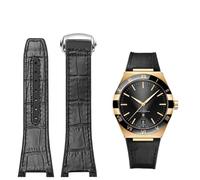 TPUOTI Correa de reloj sustituta de la serie Omega Constellation Double Eagle, correa de goma de piel de vaca para hombre, muesca de 25-14mm(Black-silver)