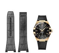 TPUOTI Correa de reloj sustituta de la serie Omega Constellation Double Eagle, correa de goma de piel de vaca para hombre, muesca de 25-14mm(Black white-No)