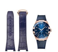 TPUOTI Correa de reloj sustituta de la serie Omega Constellation Double Eagle, correa de goma de piel de vaca para hombre, muesca de 25-14mm(Blue-rosegold)