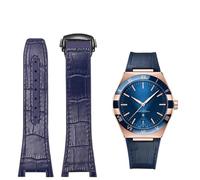 TPUOTI Correa de reloj sustituta de la serie Omega Constellation Double Eagle, correa de goma de piel de vaca para hombre, muesca de 25-14mm(Blue-black)