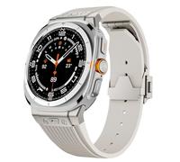 TPUOTI Correa de silicona de extremo curvo de Metal de lujo para Samsung Galaxy Watch 7 Ultra 47mm Correa deportiva para Galaxy 7 Ultra 47mm pulsera sin huecos(Starlight Ti)