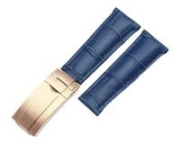 TPUOTI Correas de reloj de pantorrilla de 20mm, correa para Rolex Datejust, día y fecha, correas de cuero de vaca auténtico, pulsera de reloj para cierre plegable Daytona(Blue Rosegold)