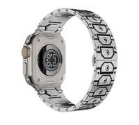 TPUOTI Correas de reloj Titan de acero inoxidable y acero para Apple Watch Band Ultra 2 49mm 46mm 45mm 44mm Series 10 9 8 7 6 5 4 3 2 1 SE con conector de metal(Hexagon silver black,S10 46mm)