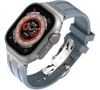TPUOTI Fluororubber - Kit de correa de reloj de repuesto para Apple Watch de 45 mm, 44 mm, Ultra 49 mm, correas de goma para mujer, correas de reloj de goma de acero inoxidable con cierre de mariposa