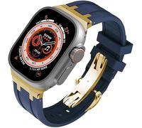 TPUOTI Fluororubber - Kit de correa de reloj de repuesto para Apple Watch de 45 mm, 44 mm, Ultra 49 mm, correas de goma para mujer, correas de reloj de goma de acero inoxidable con cierre de mariposa