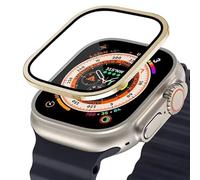 TPUOTI Funda de aleación de aluminio de vidrio templado para Apple Watch Ultra 2, Protector de pantalla antiarañazos de 49mm para iWatch Ultra, película protectora de 49mm(Gold)