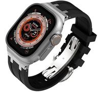 TPUOTI Kit de modificación de correa de reloj de repuesto Fluororubber, para Apple Watch 45 mm, 44 mm, 41 mm, 40 mm Ultra 49 mm, correas de reloj de goma para hombre, cierre de mariposa de acero inoxi