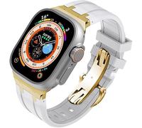 TPUOTI Kit de modificación de correa de reloj de repuesto Fluororubber, para Apple Watch 45 mm, 44 mm, 41 mm, 40 mm Ultra 49 mm, correas de reloj de goma para hombre, cierre de mariposa de acero inoxi