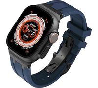 TPUOTI Kit de modificación de correa de reloj de repuesto Fluororubber, para Apple Watch 45 mm, 44 mm, 41 mm, 40 mm Ultra 49 mm, correas de reloj de goma para hombre, cierre de mariposa de acero inoxi