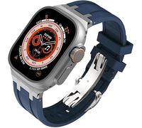 TPUOTI Kit de modificación de correa de reloj de repuesto Fluororubber, para Apple Watch 45 mm, 44 mm, 41 mm, 40 mm Ultra 49 mm, correas de reloj de goma para hombre, cierre de mariposa de acero inoxi